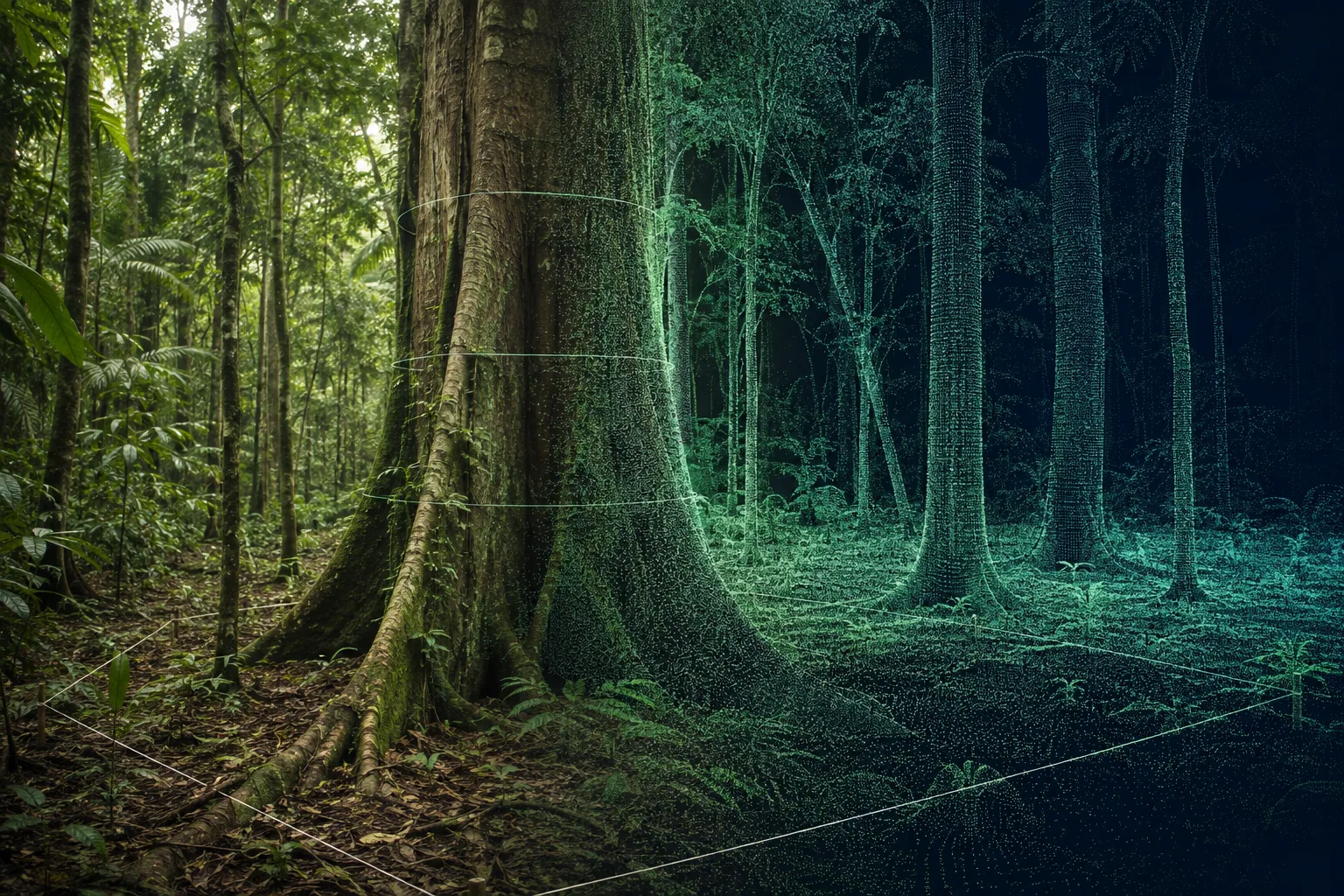 Tropical forest transitioning into a LiDAR point cloud for carbon measurement